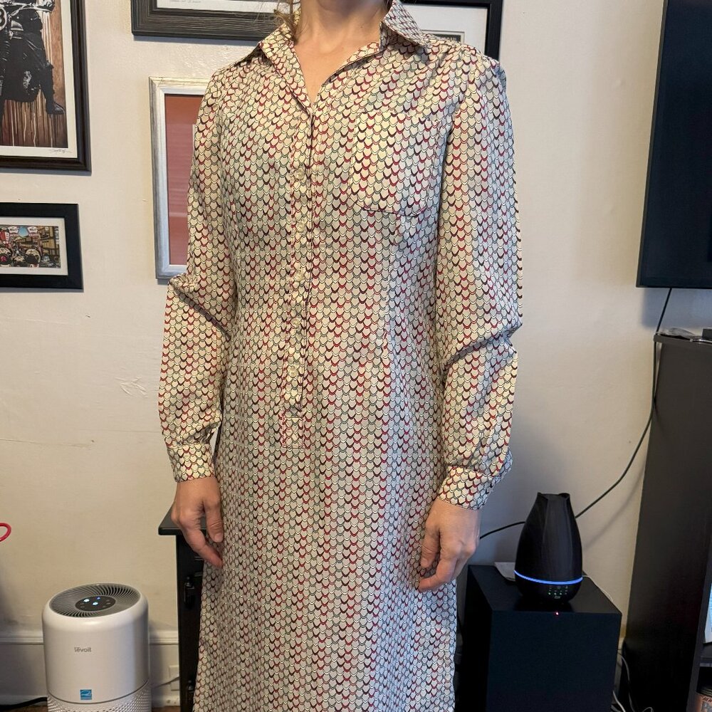 Vintage Schrader Sport long-sleeved, collared, patterned dress